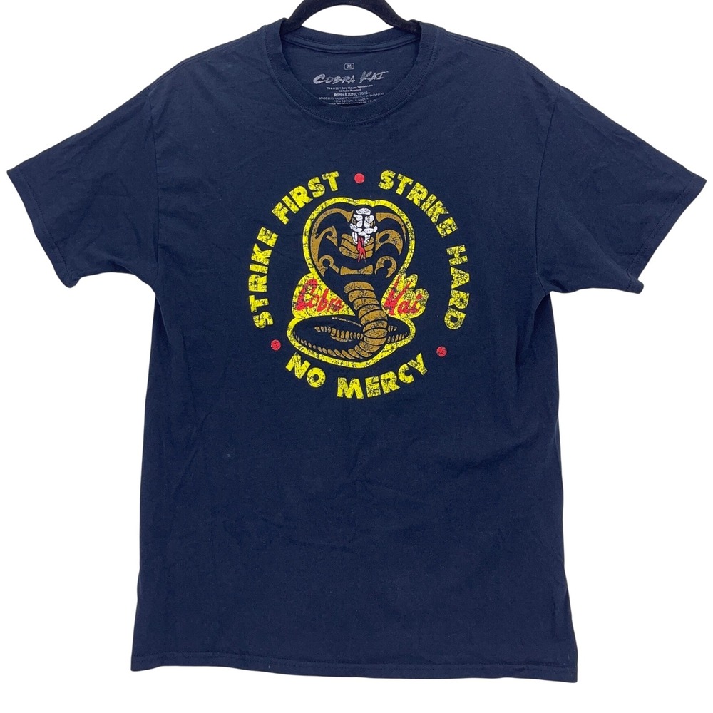 Black Cobra Kai M Strike First Strike Hard No Mercy Shirt Ripple Junction